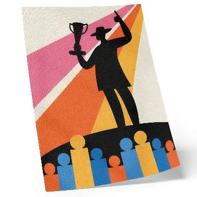 Arte de parede silhueta de troféu com cores vibrantes e design dinâmico