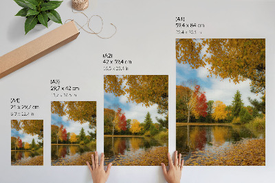 Poster para cozinha Árvores coloridas à beira do lago, clima de outono