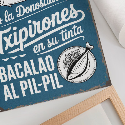 Poster decorativo Motivo retrô de peixe e inscrições em fundo azul.