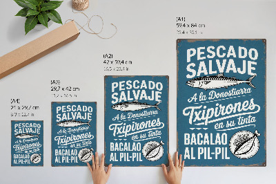 Poster decorativo Motivo retrô de peixe e inscrições em fundo azul.