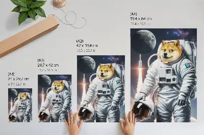 Impressão em tela cachorro em traje espacial com foguete e roupa lunar