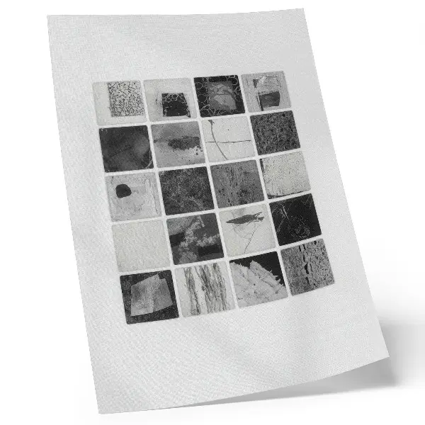 Poster para cozinha com estampas de padrões geométricos em preto e branco em formato artístico