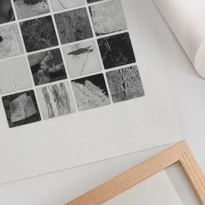 Poster para cozinha com estampas de padrões geométricos em preto e branco em formato artístico
