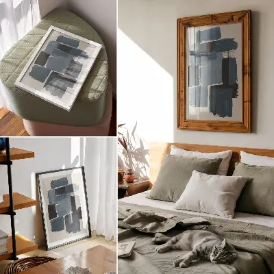 Poster para cozinha com pinceladas azuis em estilo moderno