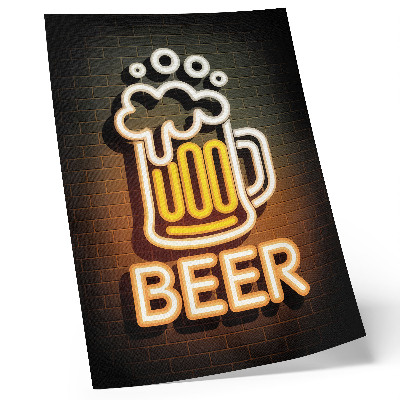 Poster decorativo Caneca neon branca com letras amarelas sobre fundo de tijolo