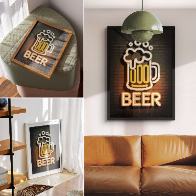 Poster decorativo Caneca neon branca com letras amarelas sobre fundo de tijolo