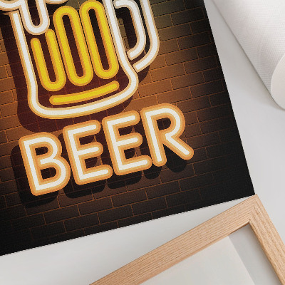 Poster decorativo Caneca neon branca com letras amarelas sobre fundo de tijolo