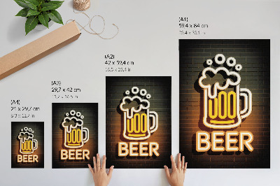 Poster decorativo Caneca neon branca com letras amarelas sobre fundo de tijolo