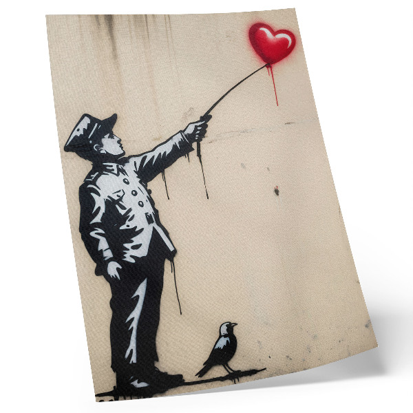 Poster decorativo Figura em preto e branco com um coração vermelho