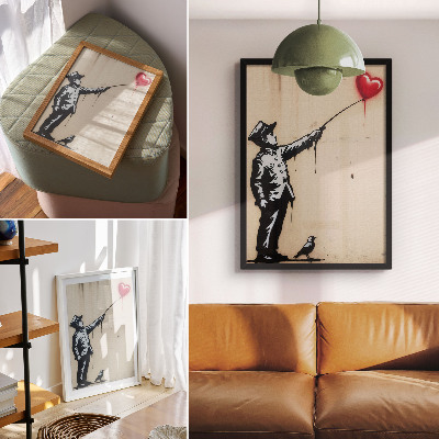 Poster decorativo Figura em preto e branco com um coração vermelho
