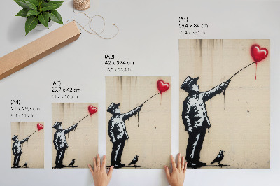 Poster decorativo Figura em preto e branco com um coração vermelho