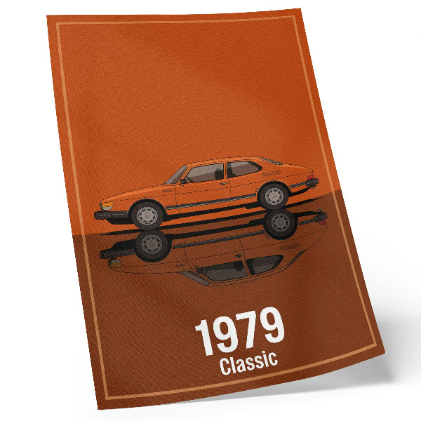 Arte de parede Carro retrô em espelho estilo vintage laranja