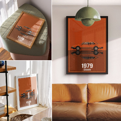 Arte de parede Carro retrô em espelho estilo vintage laranja