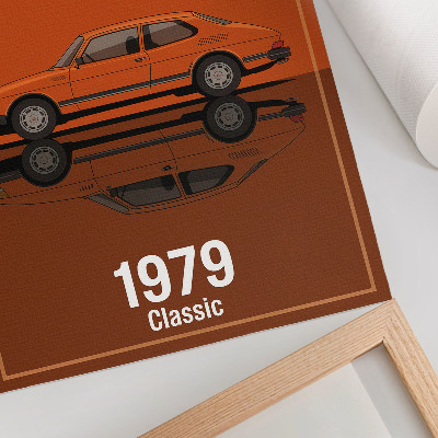 Arte de parede Carro retrô em espelho estilo vintage laranja