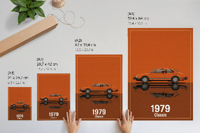 Arte de parede Carro retrô em espelho estilo vintage laranja