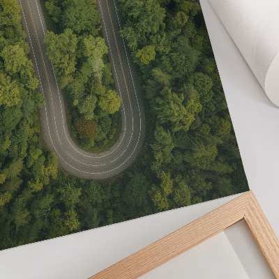Poster decorativo Uma estrada estreita e sinuosa que atravessa a floresta verdejante.