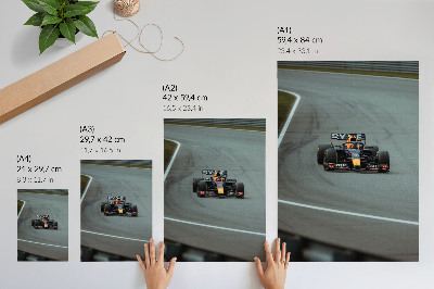 Arte de parede Um carro de corrida na pista, cheio de dinamismo.