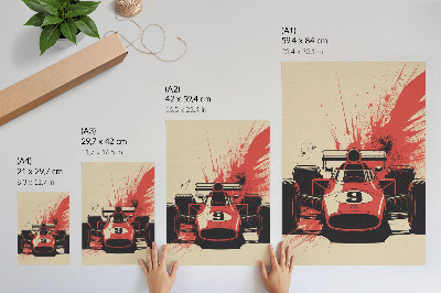 Poster para cozinha Carro de corrida vermelho e preto em movimento