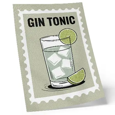 Impressão em tela com a inscrição GIN TONIC em tons de verde e branco