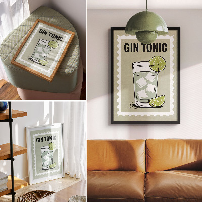 Impressão em tela A inscrição GIN TONIC em elementos verdes e brancos