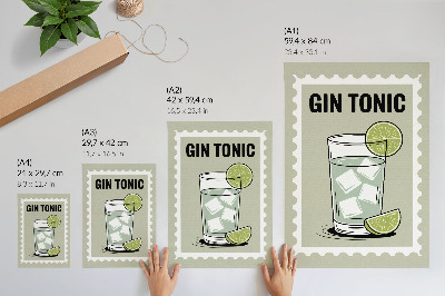 Impressão em tela A inscrição GIN TONIC em elementos verdes e brancos