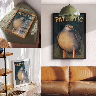 Poster para cozinha Pássaro engraçado com cores incomuns em fundo turquesa