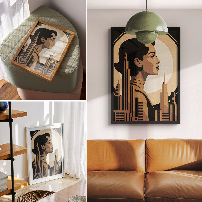 Poster decorativo Silhueta de uma mulher rodeada por arranha-céus