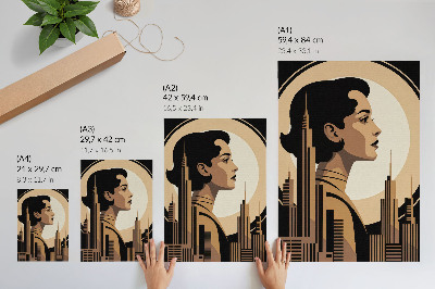 Poster decorativo Silhueta de uma mulher rodeada por arranha-céus