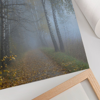 Poster decorativo Floresta de outono enevoada, bétulas, folhas amarelas