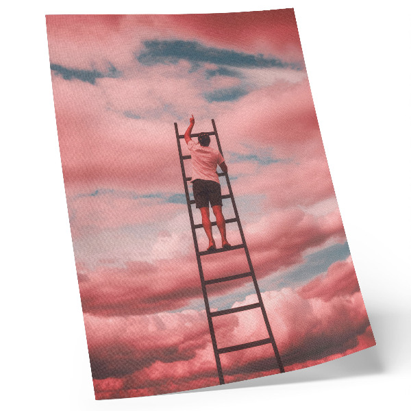 Poster para cozinha Pessoa em escada nuvens rosa céu sonhos