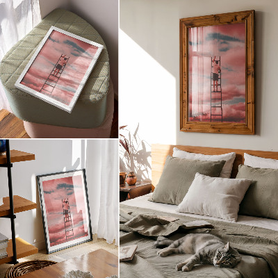 Poster para cozinha Pessoa em escada nuvens rosa céu sonhos