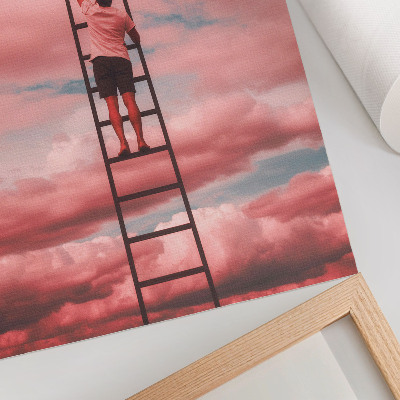 Poster para cozinha Pessoa em escada nuvens rosa céu sonhos