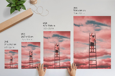 Poster para cozinha Pessoa em escada nuvens rosa céu sonhos