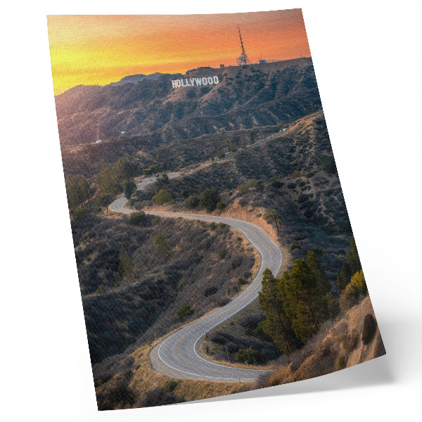 Poster decorativo Colinas inscrição estrada pôr do sol sonhos