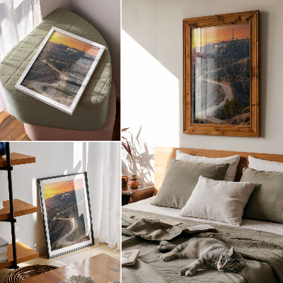 Poster decorativo Colinas inscrição estrada pôr do sol sonhos