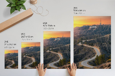 Poster decorativo Colinas inscrição estrada pôr do sol sonhos