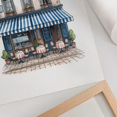 Impressão em tela quadro decorativo de um charmoso café francês com um terraço acolhedor