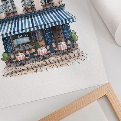 Impressão em tela Um charmoso café francês com um terraço acolhedor.