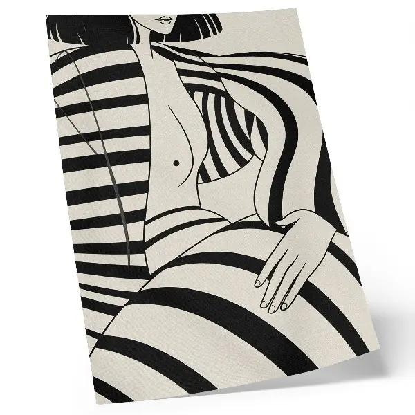 Arte de parede com elegância de listras geométricas em preto e branco