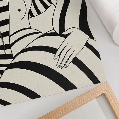 Arte de parede com elegância de listras geométricas em preto e branco