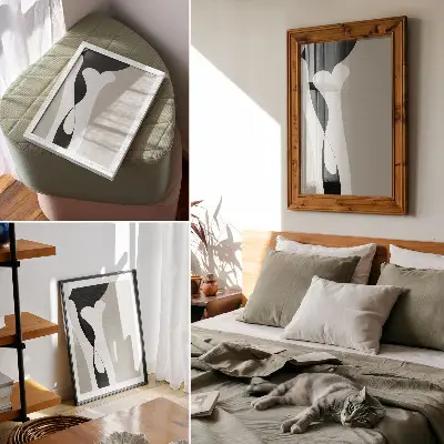 Poster para cozinha com linhas pretas e brancas de contrastes suaves