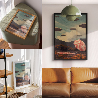 Arte de parede Paisagem pitoresca, guarda-chuva e objetos misteriosos