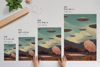 Arte de parede Paisagem pitoresca, guarda-chuva e objetos misteriosos