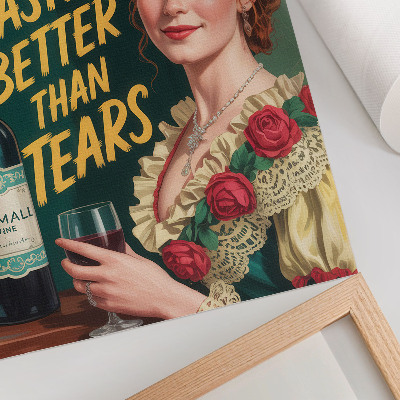 Poster para cozinha Elegância retrô feminina com vinho e inscrição