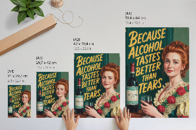 Poster para cozinha Elegância retrô feminina com vinho e inscrição