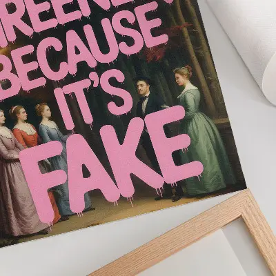 Poster decorativo com inscrição rosa, personagens da floresta, elegância e humor
