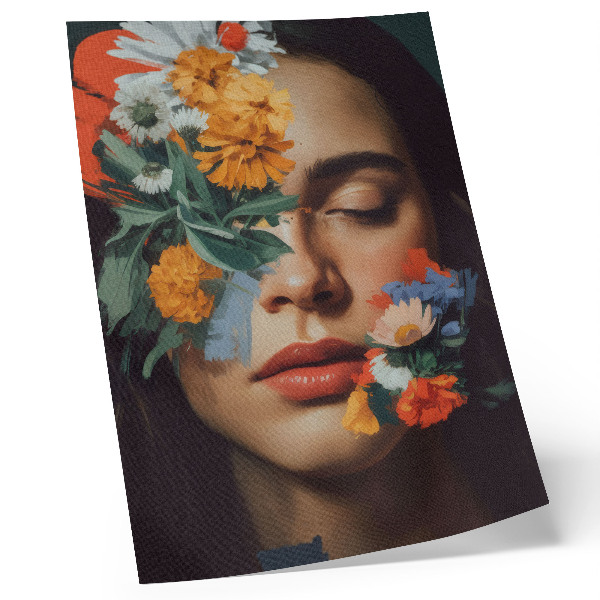 Arte de parede Rosto colorido com flores, charme, emoção e delicadeza.