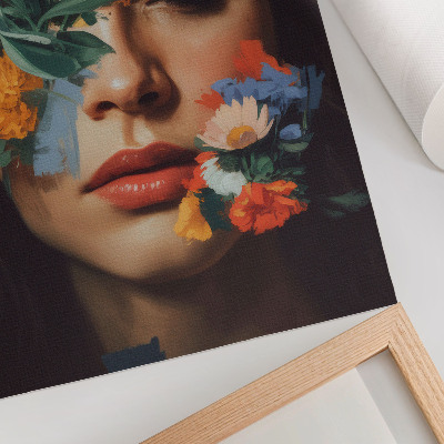 Arte de parede Rosto colorido com flores, charme, emoção e delicadeza.