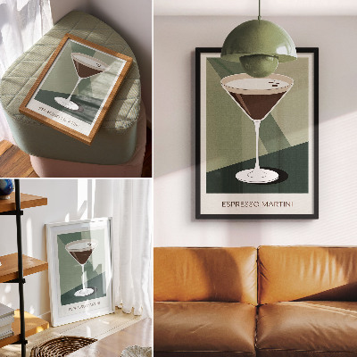 Poster para cozinha Martini moderno em verde, bege e branco.