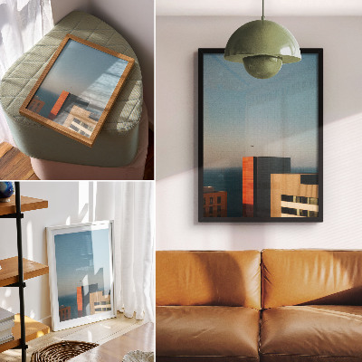 Poster decorativo Modernidade, mar, edifícios, pássaro, imensidão, céu